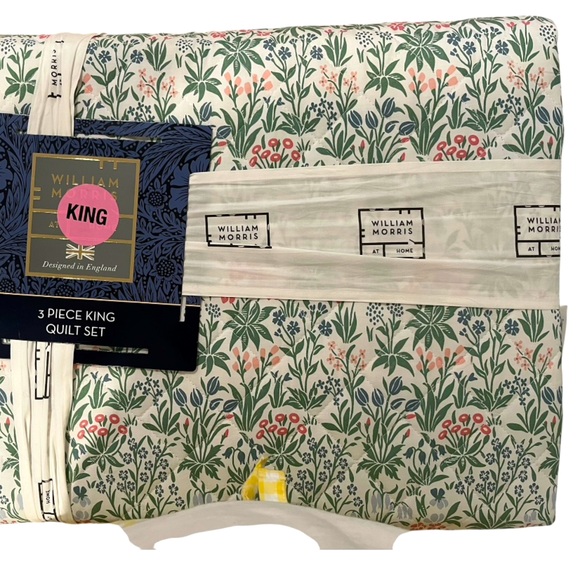 William Morris King Comforter Set Millefleurs Sage Pink Floral NEW W/TAGS - Picture 2 of 6